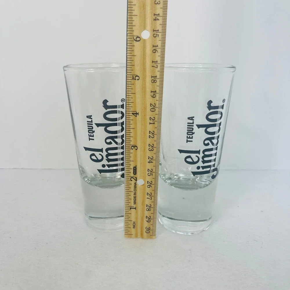 El Jimador Tequila Shot Glasses Set of 2 Clear Tall Weighted Base Barware Logo